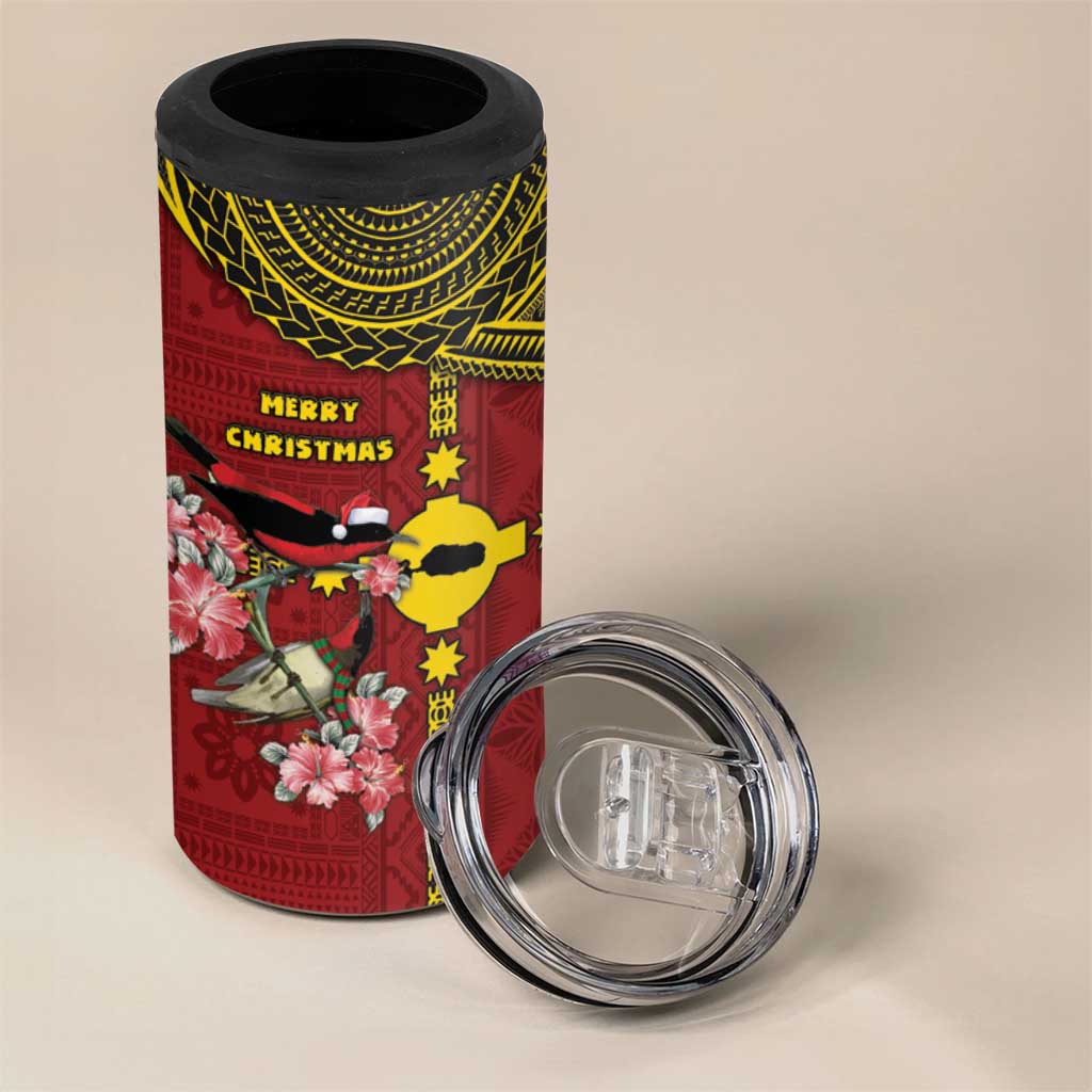 Rotuma Christmas 4 in 1 Can Cooler Tumbler Rotuma Myzomela Birds With Hibiscus Flowers DT05 - Polynesian Pride