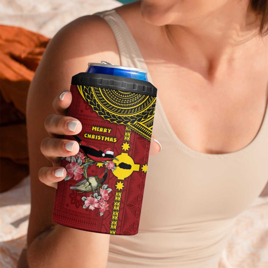 Rotuma Christmas 4 in 1 Can Cooler Tumbler Rotuma Myzomela Birds With Hibiscus Flowers DT05 - Polynesian Pride