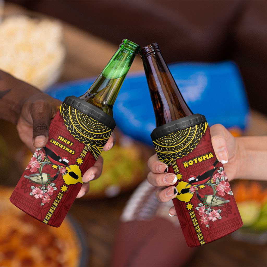Rotuma Christmas 4 in 1 Can Cooler Tumbler Rotuma Myzomela Birds With Hibiscus Flowers DT05 - Polynesian Pride