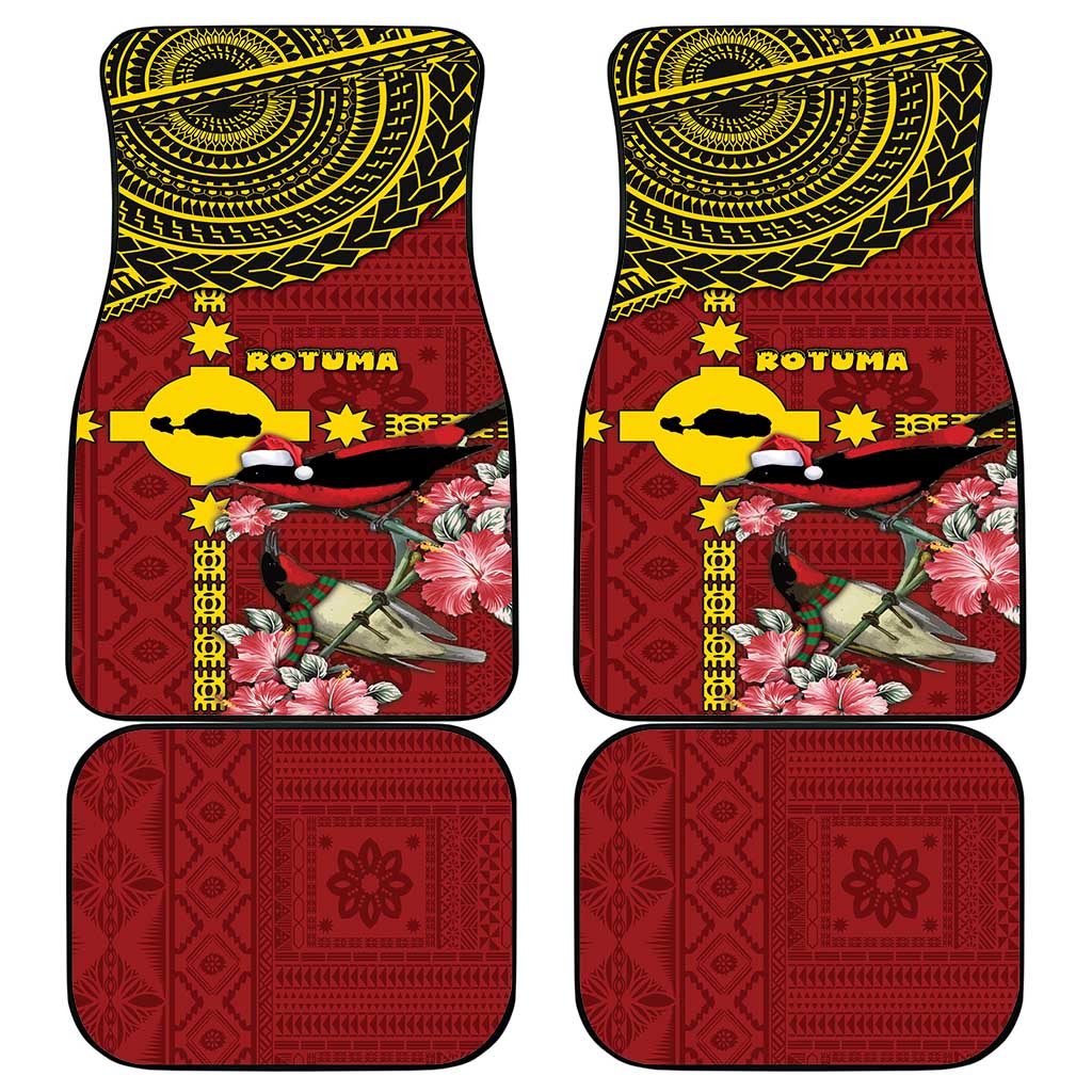 Rotuma Christmas Car Mats Rotuma Myzomela Birds With Hibiscus Flowers - Polynesian Pride