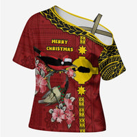 Rotuma Christmas Cross Shoulder Shirt Rotuma Myzomela Birds With Hibiscus Flowers - Polynesian Pride