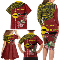 Rotuma Christmas Family Matching Long Sleeve Bodycon Dress and Hawaiian Shirt Rotuma Myzomela Birds With Hibiscus Flowers - Polynesian Pride