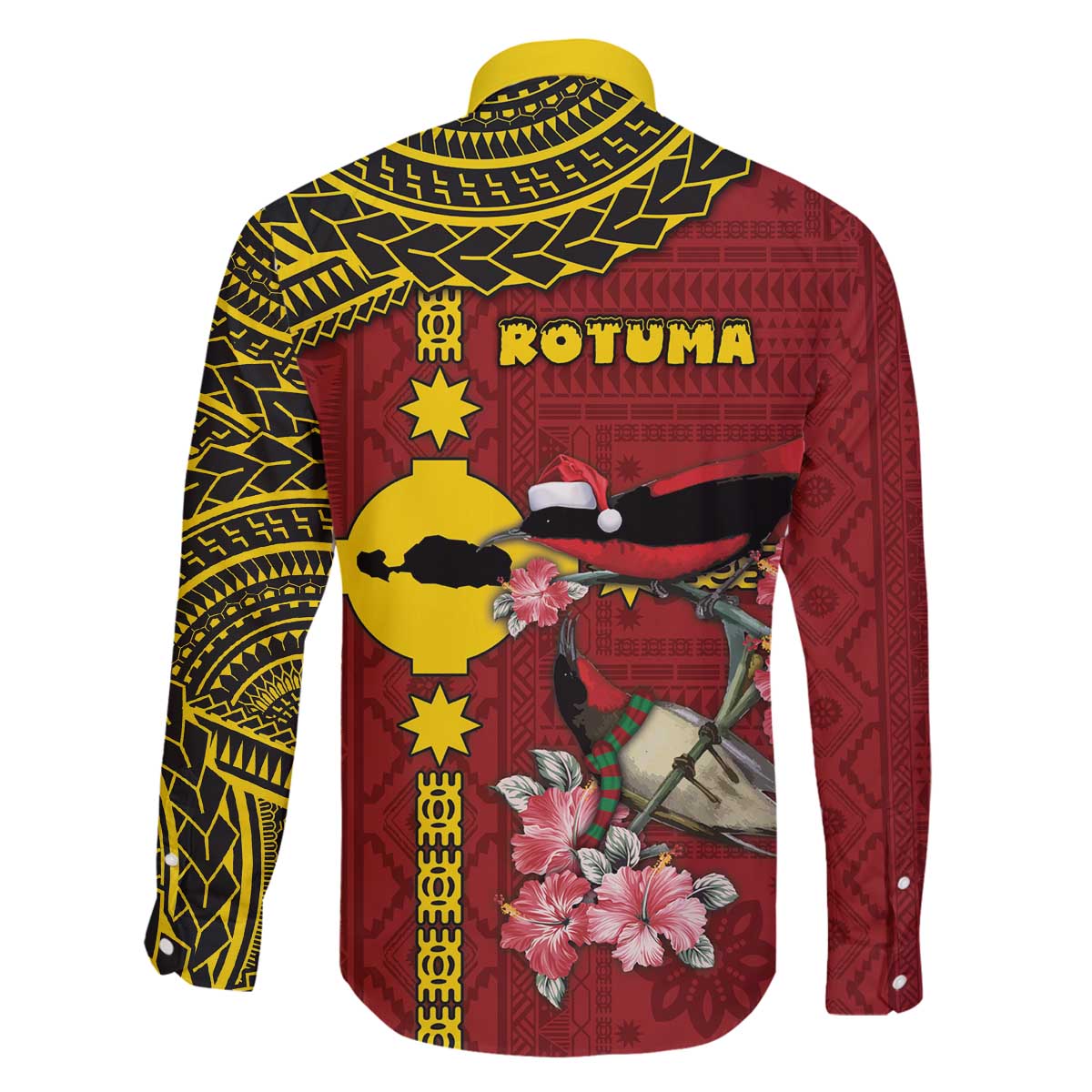 Rotuma Christmas Family Matching Off The Shoulder Long Sleeve Dress and Hawaiian Shirt Rotuma Myzomela Birds With Hibiscus Flowers - Polynesian Pride