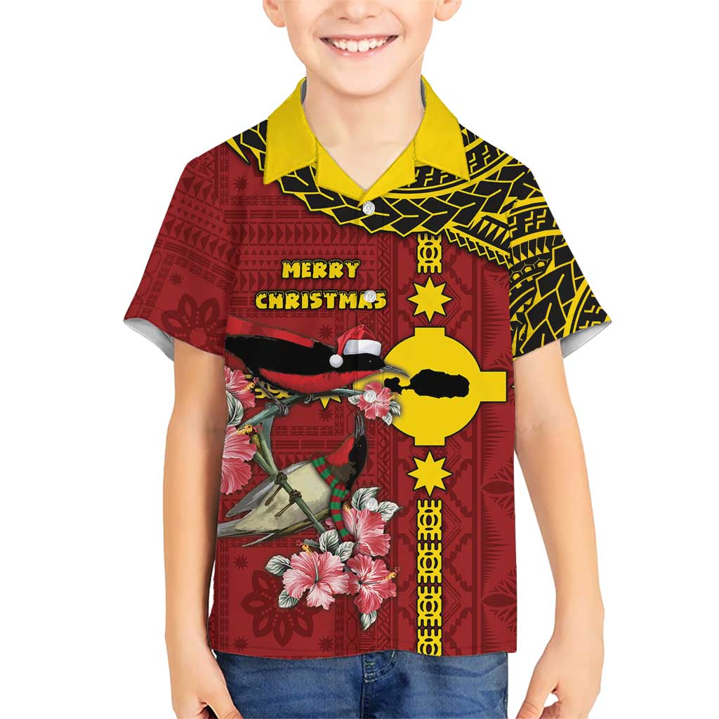 Rotuma Christmas Kid Hawaiian Shirt Rotuma Myzomela Birds With Hibiscus Flowers DT05 Kid Red - Polynesian Pride