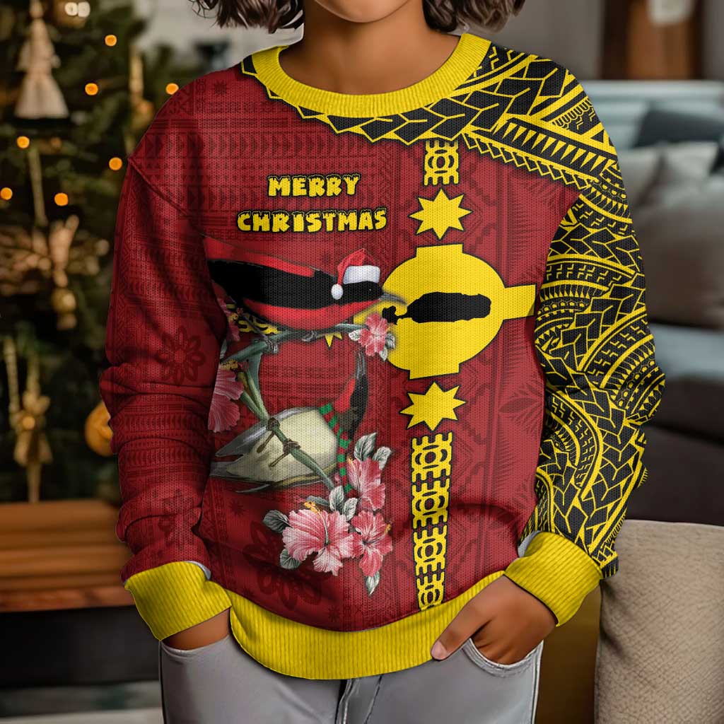 Rotuma Christmas Kid Ugly Christmas Sweater Rotuma Myzomela Birds With Hibiscus Flowers DT05 - Polynesian Pride
