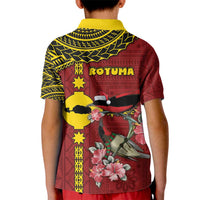 Rotuma Christmas Kid Polo Shirt Rotuma Myzomela Birds With Hibiscus Flowers - Polynesian Pride