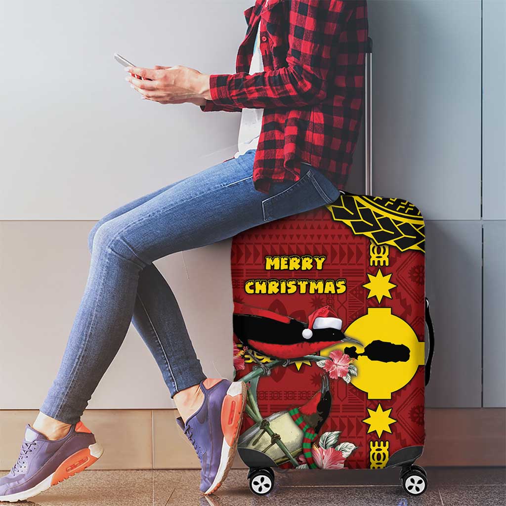 Rotuma Christmas Luggage Cover Rotuma Myzomela Birds With Hibiscus Flowers - Polynesian Pride