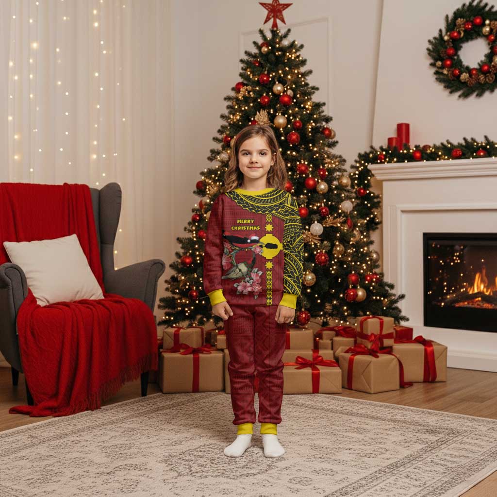 Rotuma Christmas Pajama Set Rotuma Myzomela Birds With Hibiscus Flowers - Polynesian Pride
