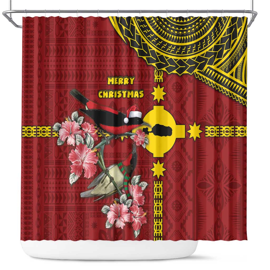 Rotuma Christmas Shower Curtain Rotuma Myzomela Birds With Hibiscus Flowers - Polynesian Pride