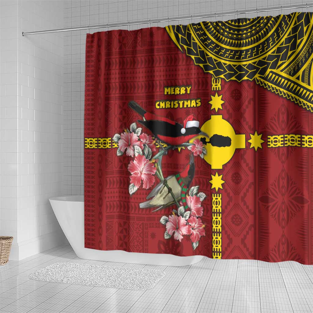 Rotuma Christmas Shower Curtain Rotuma Myzomela Birds With Hibiscus Flowers - Polynesian Pride