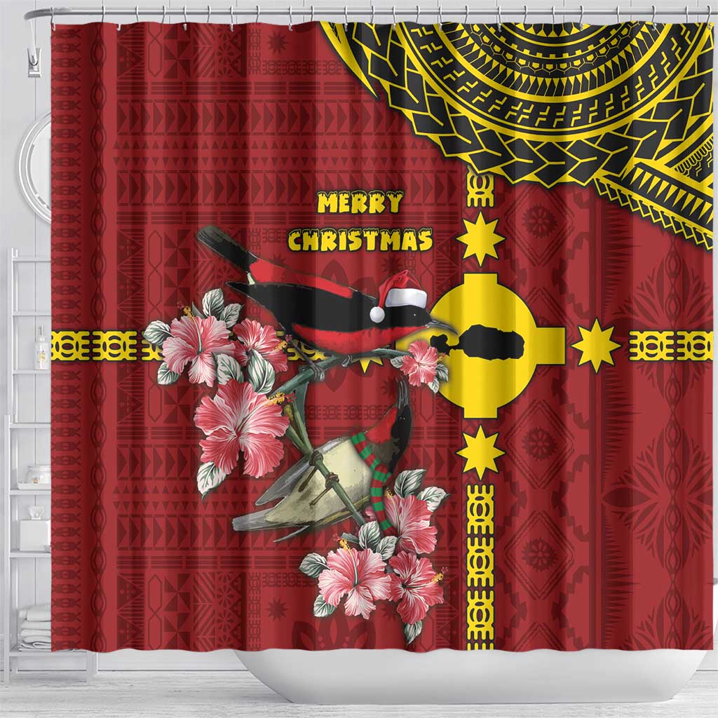 Rotuma Christmas Shower Curtain Rotuma Myzomela Birds With Hibiscus Flowers - Polynesian Pride