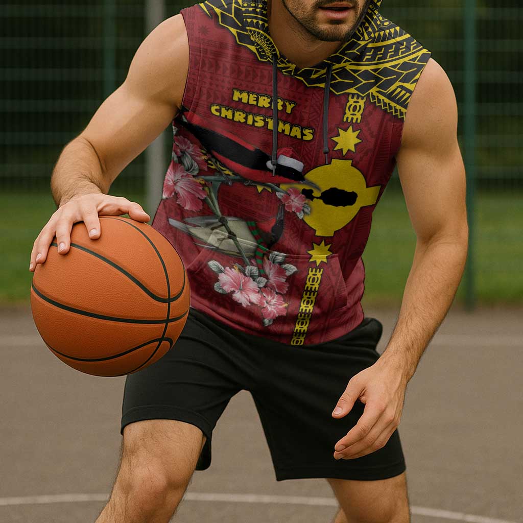 Rotuma Christmas Sleeveless Hoodie Rotuma Myzomela Birds With Hibiscus Flowers - Polynesian Pride