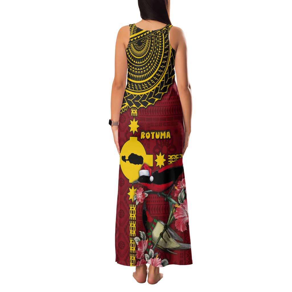 Rotuma Christmas Tank Maxi Dress Rotuma Myzomela Birds With Hibiscus Flowers - Polynesian Pride