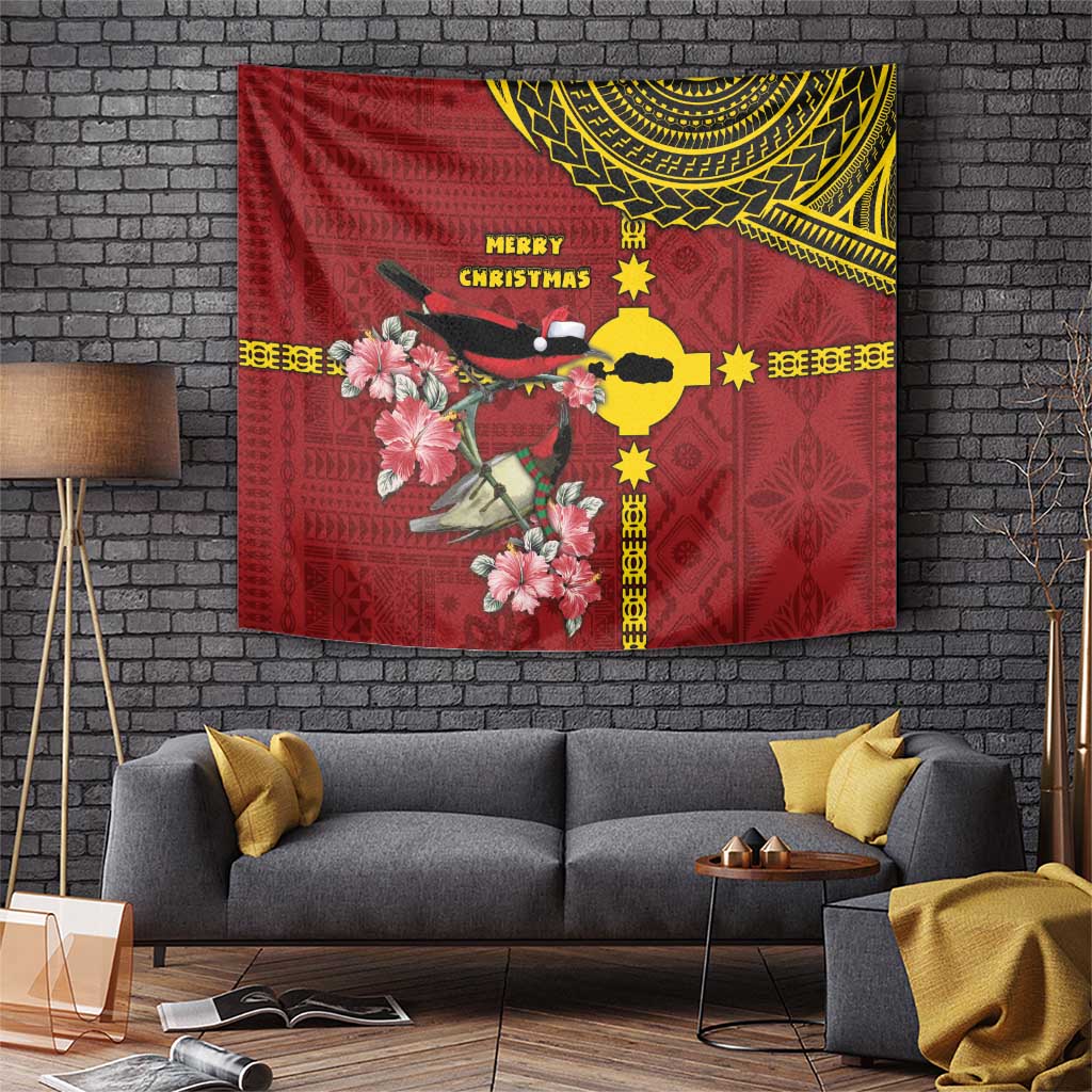 Rotuma Christmas Tapestry Rotuma Myzomela Birds With Hibiscus Flowers - Polynesian Pride