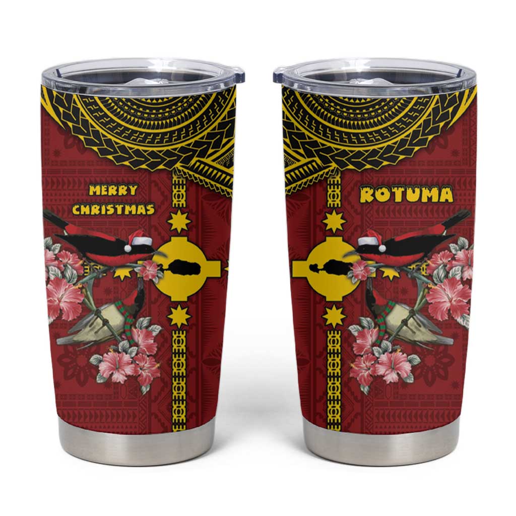 Rotuma Christmas Tumbler Cup Rotuma Myzomela Birds With Hibiscus Flowers DT05 Red - Polynesian Pride