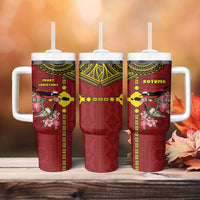 Rotuma Christmas Tumbler With Handle Rotuma Myzomela Birds With Hibiscus Flowers DT05 - Polynesian Pride