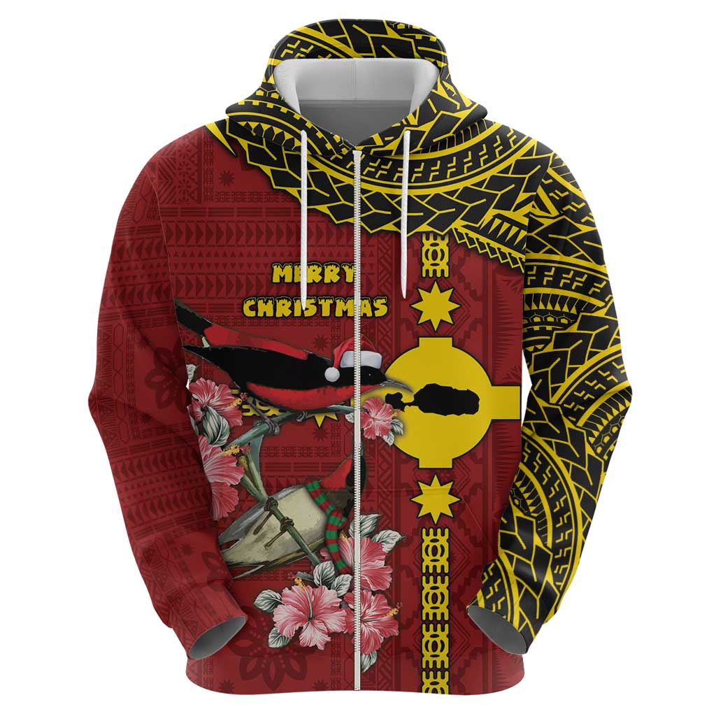 Rotuma Christmas Zip Hoodie Rotuma Myzomela Birds With Hibiscus Flowers DT05 - Polynesian Pride