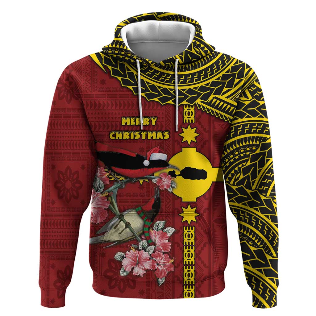 Rotuma Christmas Zip Hoodie Rotuma Myzomela Birds With Hibiscus Flowers DT05 Pullover Hoodie Red - Polynesian Pride