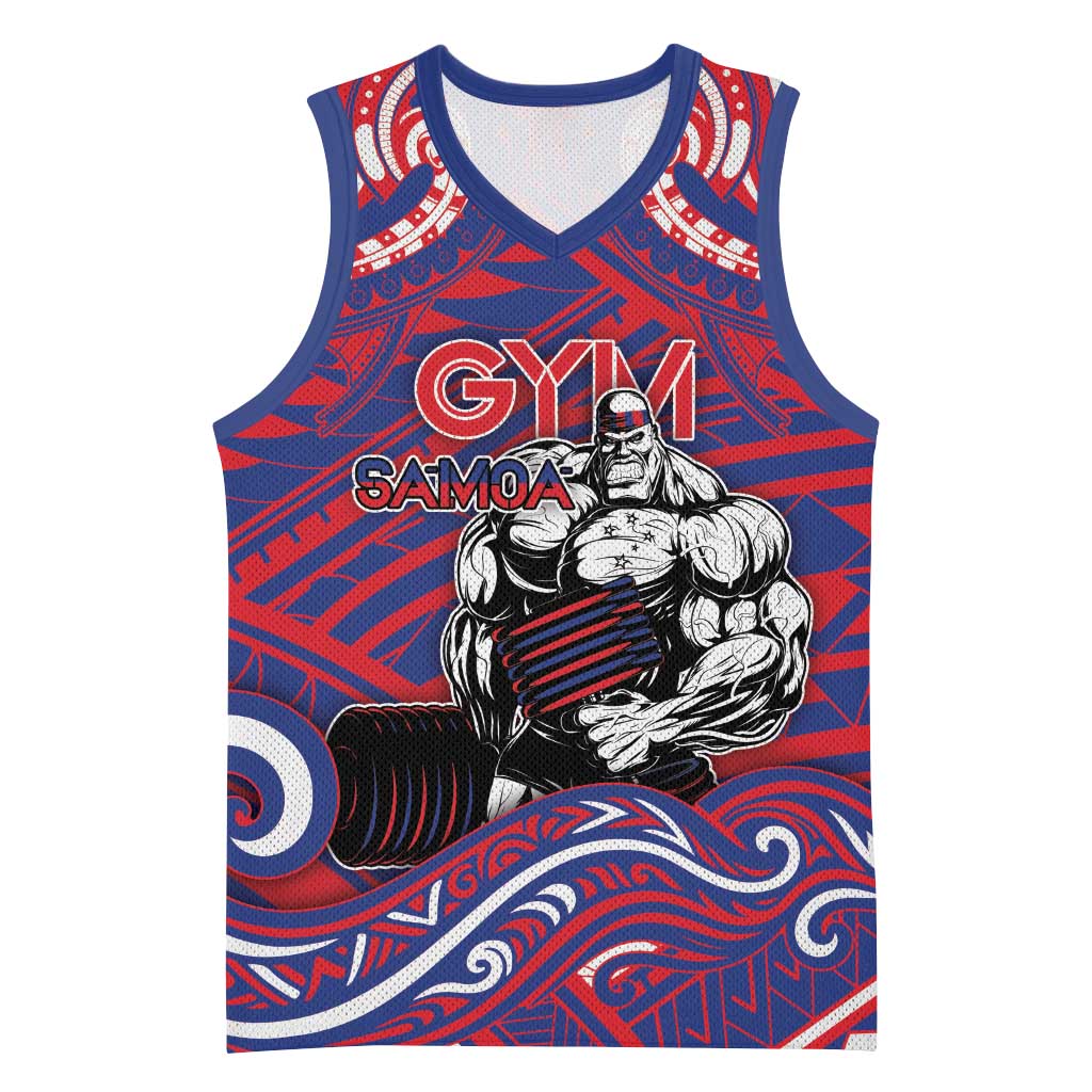 Personalised Samoa Gym Basketball Jersey Muscle Samoan Tribal Waves DT05 Unisex Navy - Polynesian Pride