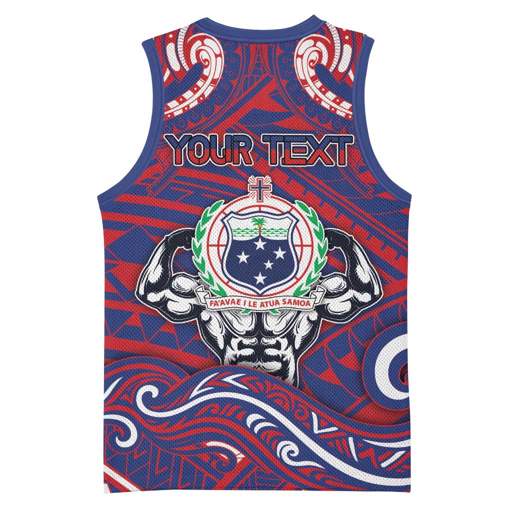 Personalised Samoa Gym Basketball Jersey Muscle Samoan Tribal Waves DT05 - Polynesian Pride