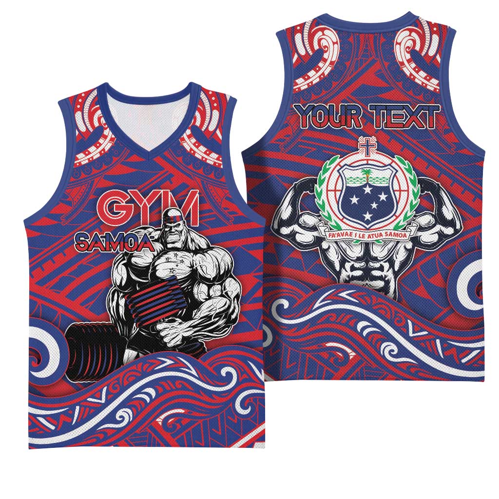 Personalised Samoa Gym Basketball Jersey Muscle Samoan Tribal Waves DT05 - Polynesian Pride