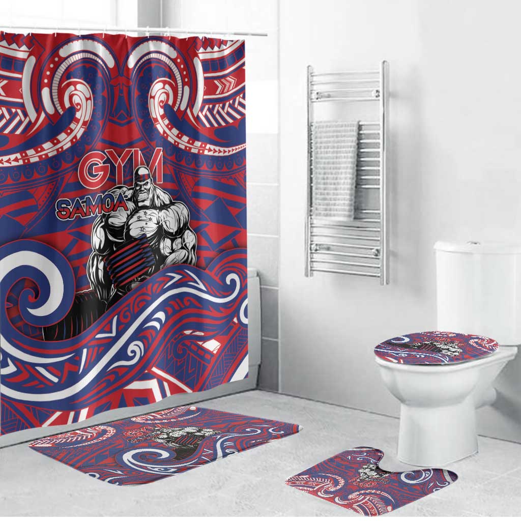 Samoa Gym Bathroom Set Muscle Samoan Tribal Waves DT05 Bathroom Set (4 pcs) Navy - Polynesian Pride