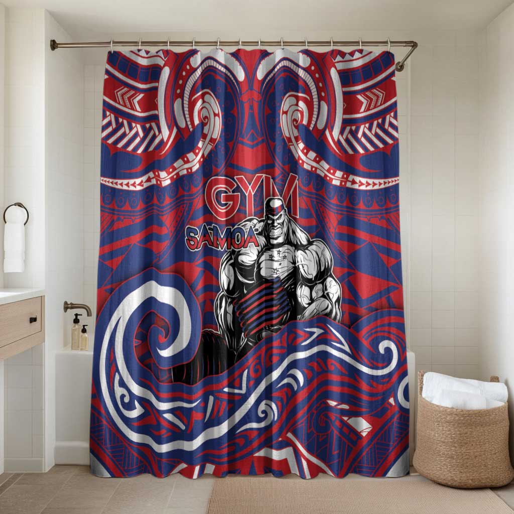 Samoa Gym Bathroom Set Muscle Samoan Tribal Waves DT05 Shower Curtain Only Navy - Polynesian Pride