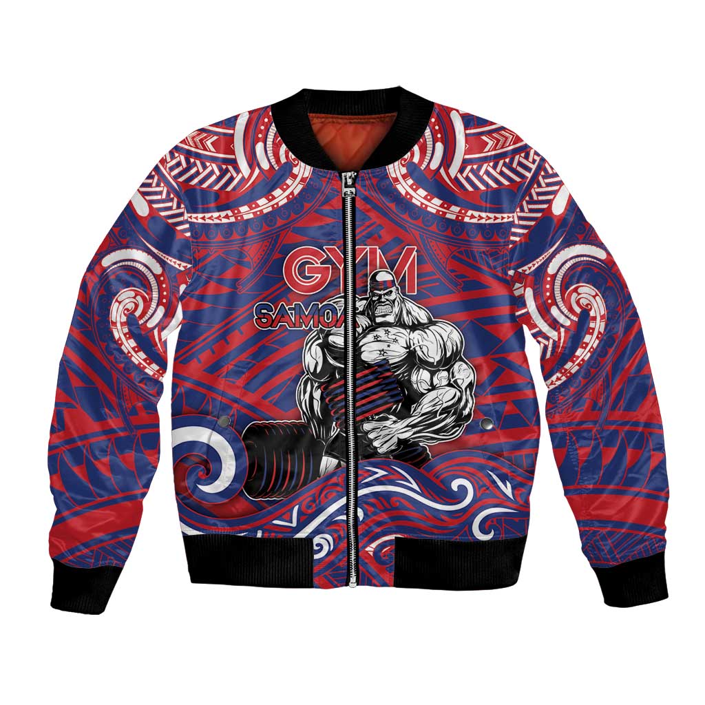Personalised Samoa Gym Bomber Jacket Muscle Samoan Tribal Waves DT05 Unisex Navy - Polynesian Pride