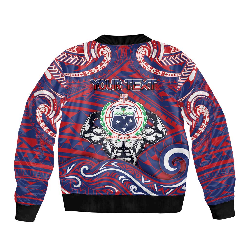 Personalised Samoa Gym Bomber Jacket Muscle Samoan Tribal Waves DT05 - Polynesian Pride