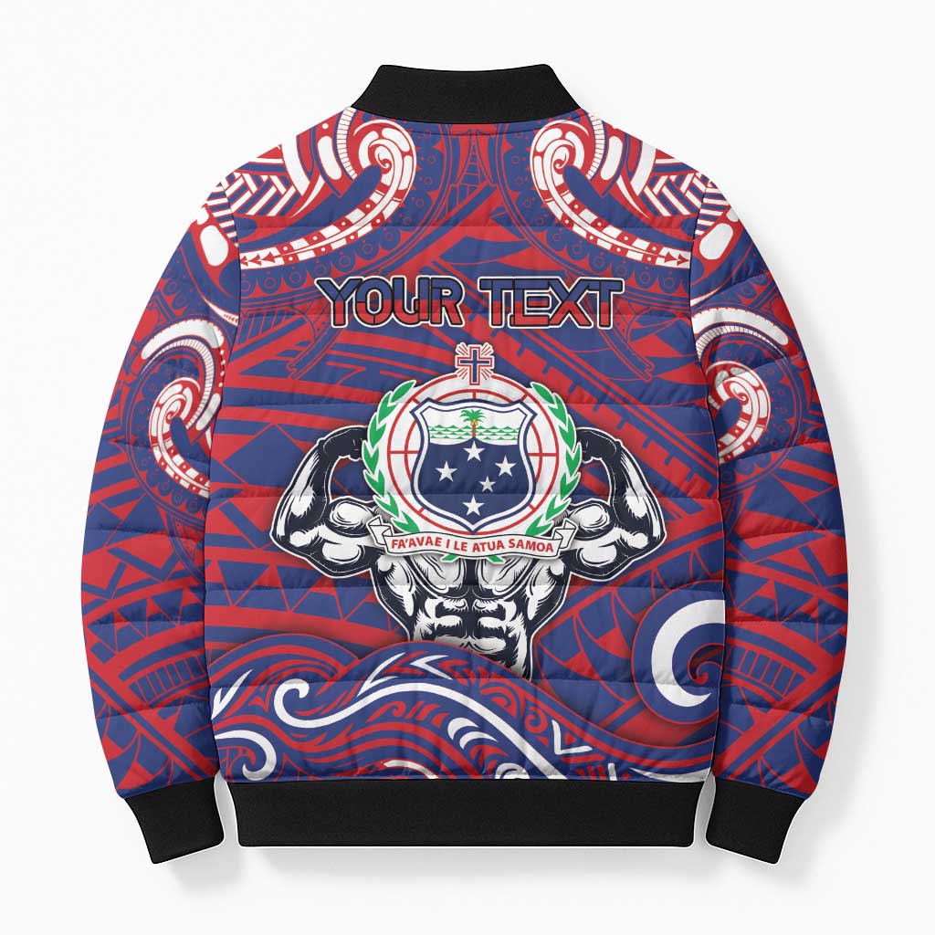 Personalised Samoa Gym Bomber Puffer Jacket Muscle Samoan Tribal Waves DT05 - Polynesian Pride
