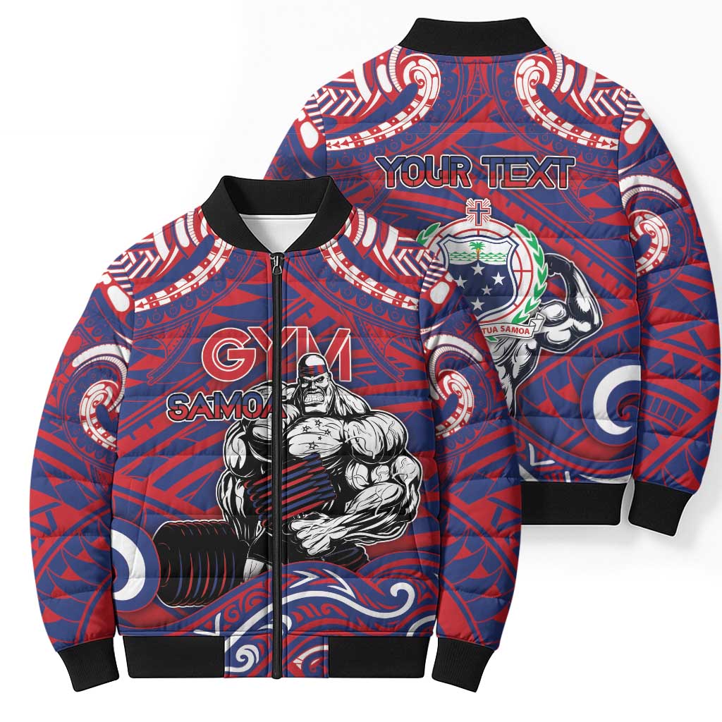 Personalised Samoa Gym Bomber Puffer Jacket Muscle Samoan Tribal Waves DT05 - Polynesian Pride