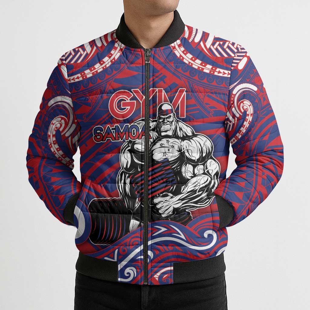 Personalised Samoa Gym Bomber Puffer Jacket Muscle Samoan Tribal Waves DT05 - Polynesian Pride