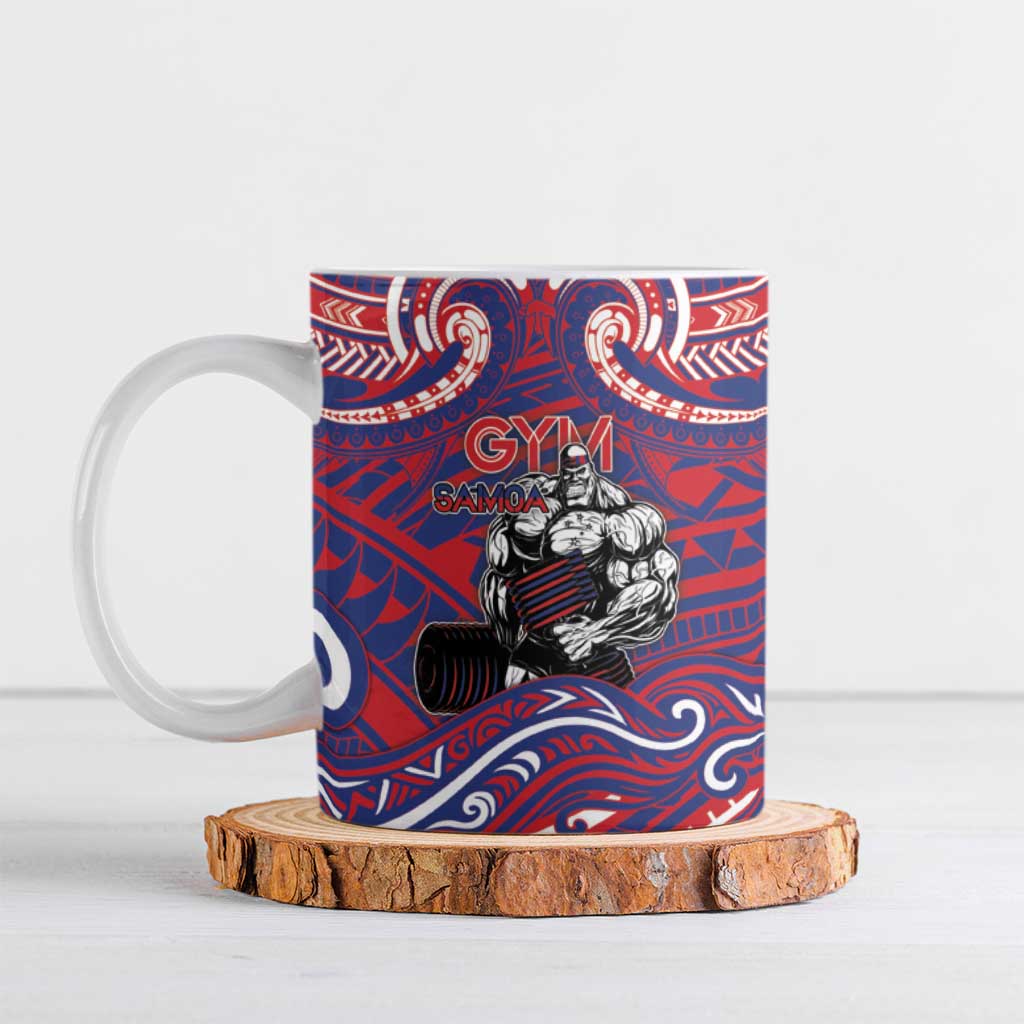 Personalised Samoa Gym Ceramic Mug Muscle Samoan Tribal Waves DT05 Navy - Polynesian Pride