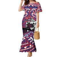 Personalised Samoa Gym Family Matching Mermaid Dress and Hawaiian Shirt Muscle Samoan Tribal Waves DT05 Mom's Dress Navy - Polynesian Pride