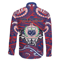 Personalised Samoa Gym Family Matching Off The Shoulder Long Sleeve Dress and Hawaiian Shirt Muscle Samoan Tribal Waves DT05 - Polynesian Pride