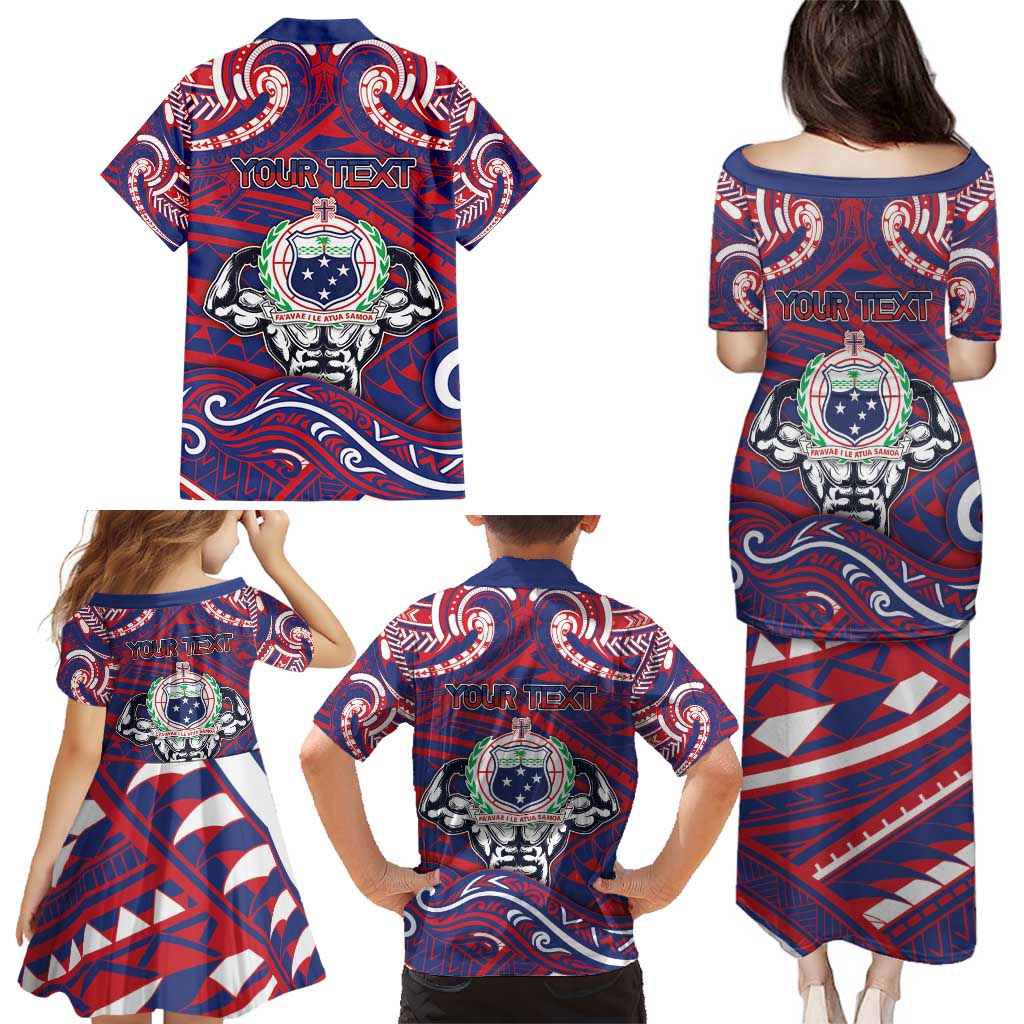 Personalised Samoa Gym Family Matching Puletasi and Hawaiian Shirt Muscle Samoan Tribal Waves DT05 - Polynesian Pride