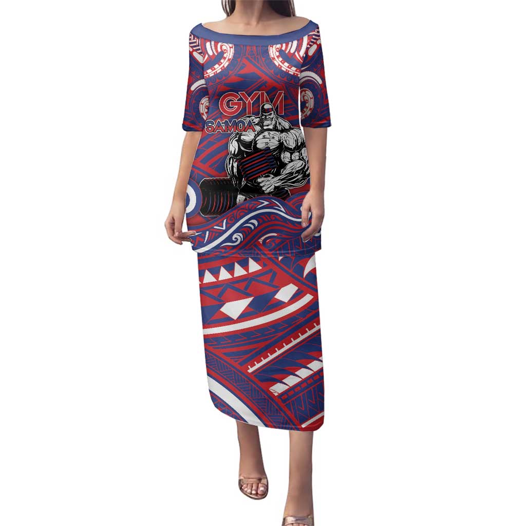 Personalised Samoa Gym Family Matching Puletasi and Hawaiian Shirt Muscle Samoan Tribal Waves DT05 Mom's Dress Navy - Polynesian Pride