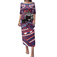 Personalised Samoa Gym Family Matching Puletasi and Hawaiian Shirt Muscle Samoan Tribal Waves DT05 Mom's Dress Navy - Polynesian Pride