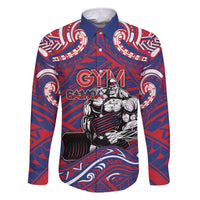 Personalised Samoa Gym Family Matching Short Sleeve Bodycon Dress and Hawaiian Shirt Muscle Samoan Tribal Waves DT05 Dad's Shirt - Long Sleeve Navy - Polynesian Pride
