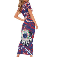 Personalised Samoa Gym Family Matching Short Sleeve Bodycon Dress and Hawaiian Shirt Muscle Samoan Tribal Waves DT05 - Polynesian Pride