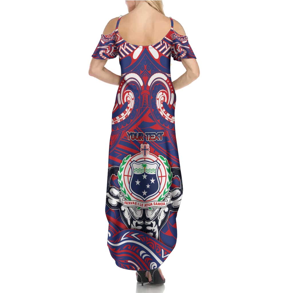 Personalised Samoa Gym Family Matching Summer Maxi Dress and Hawaiian Shirt Muscle Samoan Tribal Waves - Polynesian Pride