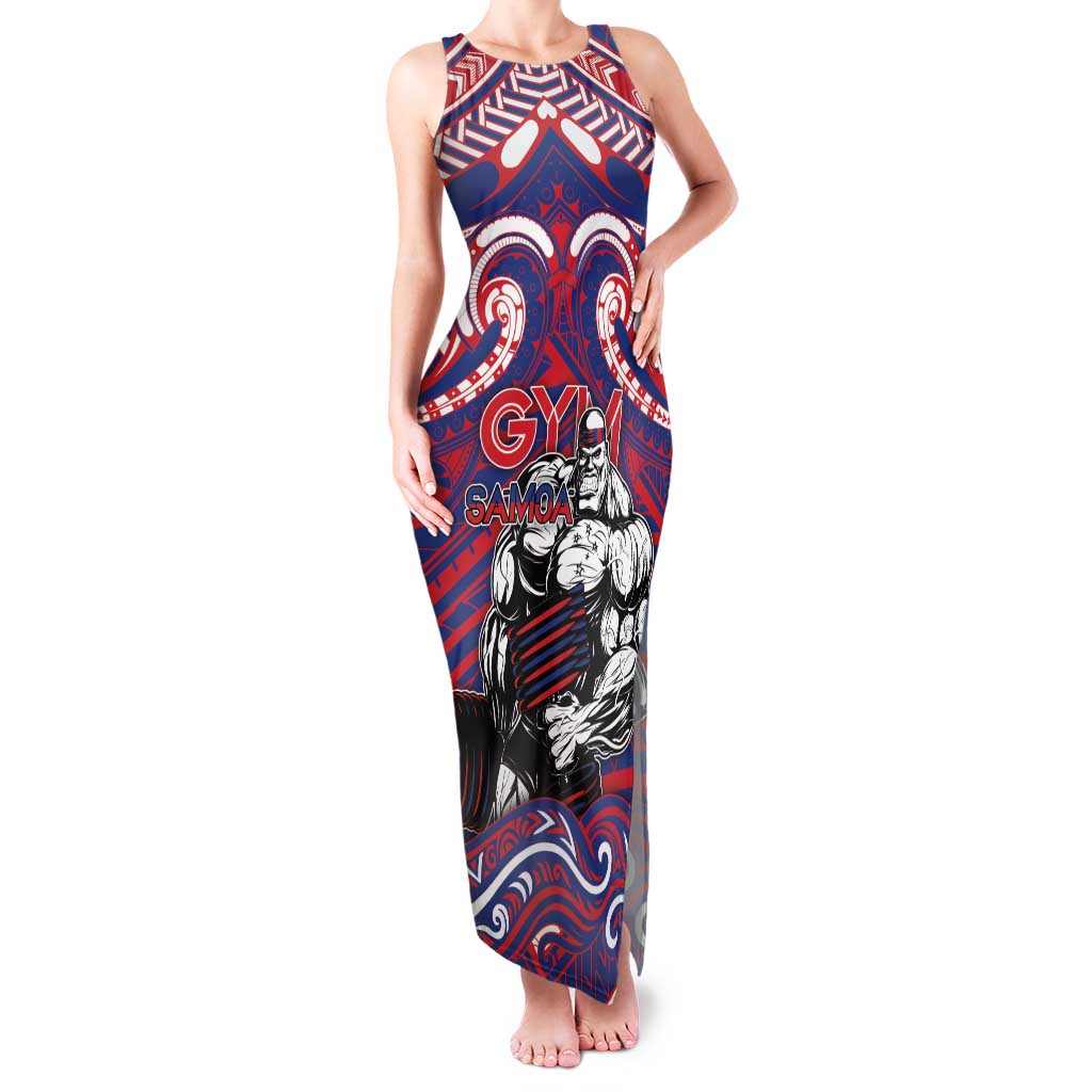 Personalised Samoa Gym Family Matching Tank Maxi Dress and Hawaiian Shirt Muscle Samoan Tribal Waves - Polynesian Pride