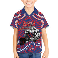 Personalised Samoa Gym Kid Hawaiian Shirt Muscle Samoan Tribal Waves DT05 Kid Navy - Polynesian Pride