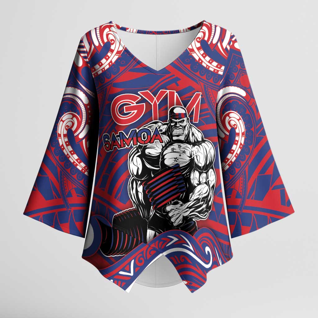 Personalised Samoa Gym Kimono Sleeve Blouse Muscle Samoan Tribal Waves DT05 Female Navy - Polynesian Pride