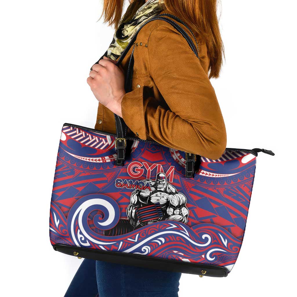 Samoa Gym Leather Tote Bag Muscle Samoan Tribal Waves DT05 Navy - Polynesian Pride