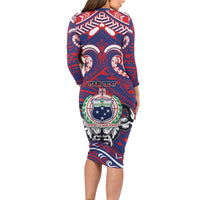 Personalised Samoa Gym Long Sleeve Bodycon Dress Muscle Samoan Tribal Waves DT05 - Polynesian Pride