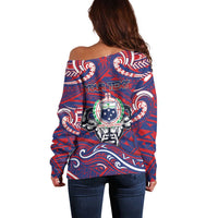 Personalised Samoa Gym Off Shoulder Sweater Muscle Samoan Tribal Waves DT05 - Polynesian Pride
