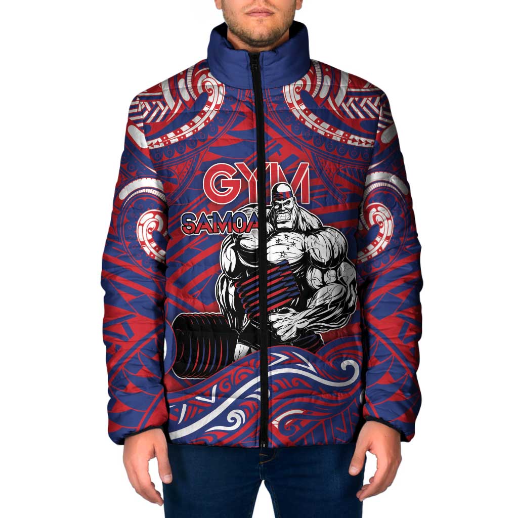 Personalised Samoa Gym Padded Jacket Muscle Samoan Tribal Waves DT05 Men Navy - Polynesian Pride