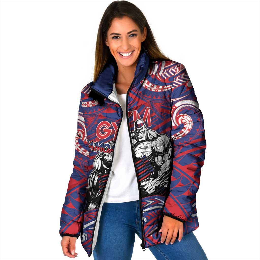 Personalised Samoa Gym Padded Jacket Muscle Samoan Tribal Waves DT05 Women Navy - Polynesian Pride