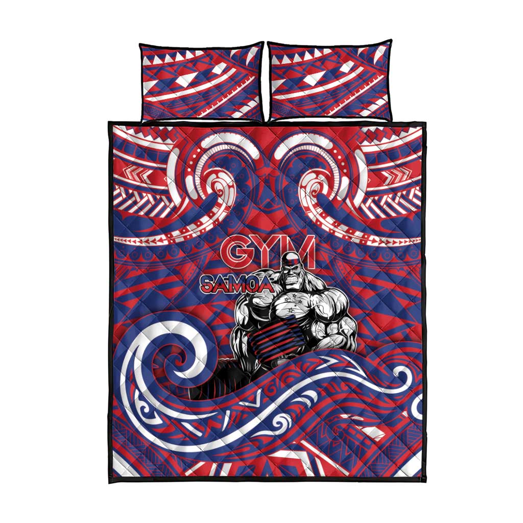 Samoa Gym Quilt Bed Set Muscle Samoan Tribal Waves - Polynesian Pride
